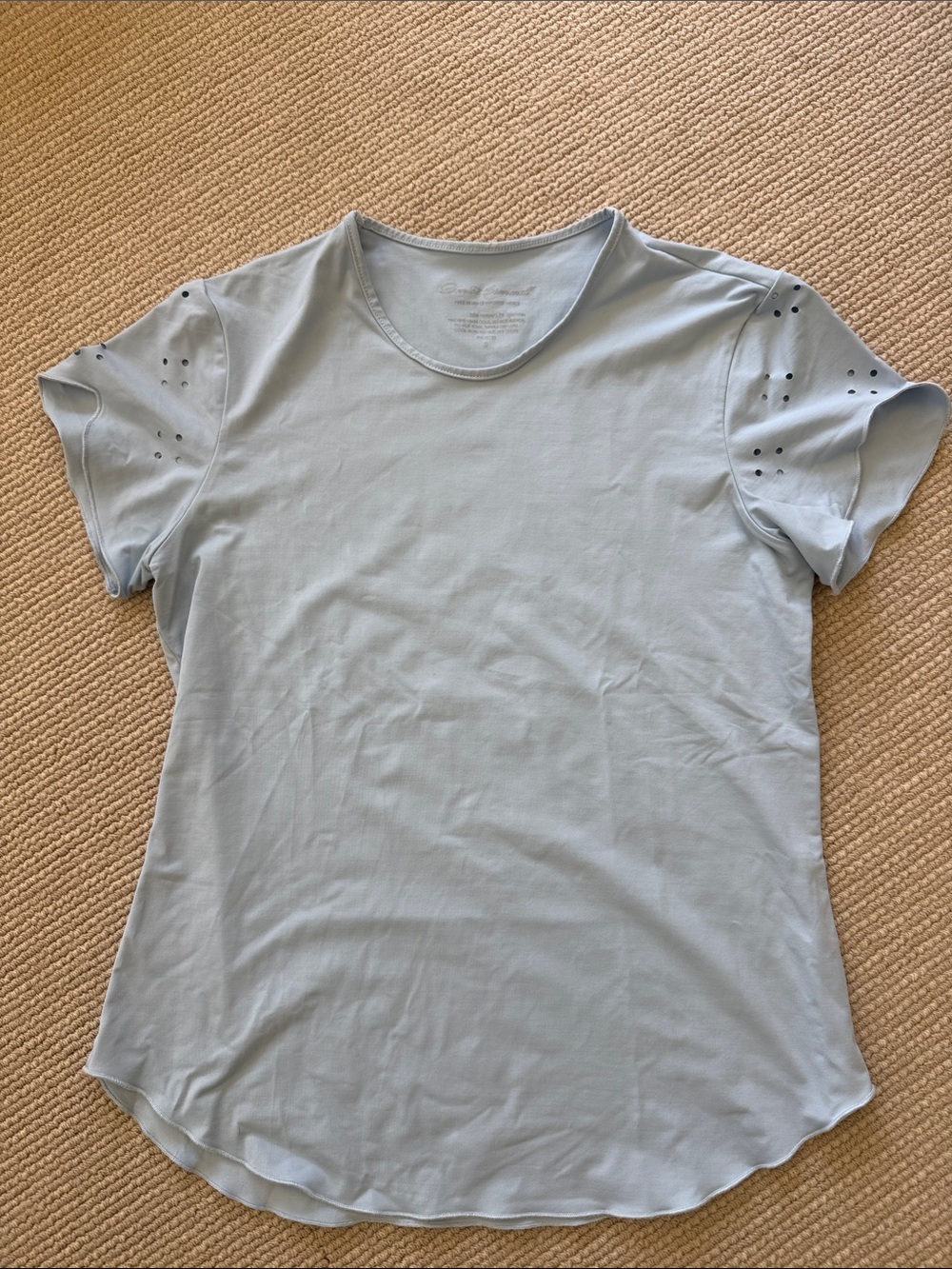 Denise Cronwall Light Blue Mist Short Sleeve Eyelet Top